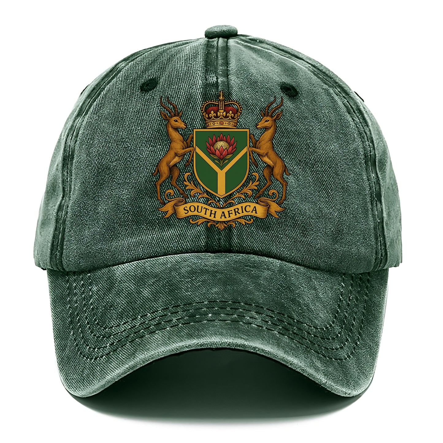 South Africa Springbok Emblem (springbok With Protea, Green/gold Shield) Classic Cap - Forest Mist(Green)