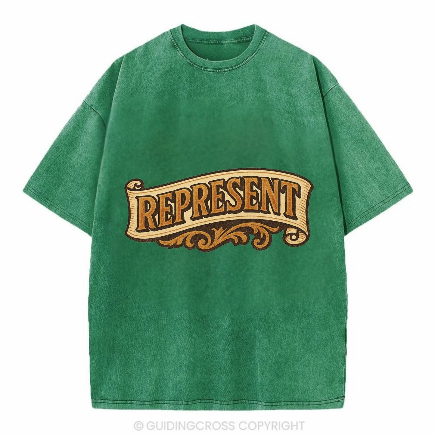 Bold typography design - "REPRESENT" - showing where you from - Vintage T-shirt - Forest Mist(Green)