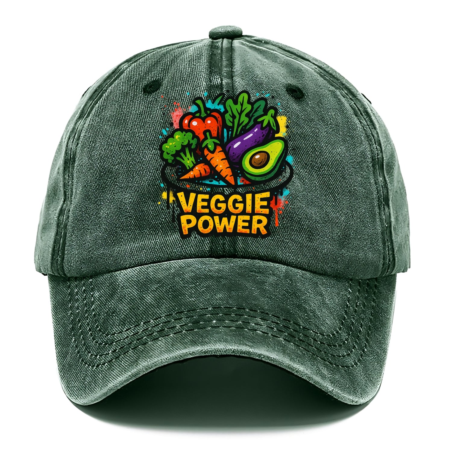 Colorful vegetables and plants on plate - plant-based lifestyle, veggie power - Classic Cap - Forest Mist(Green)