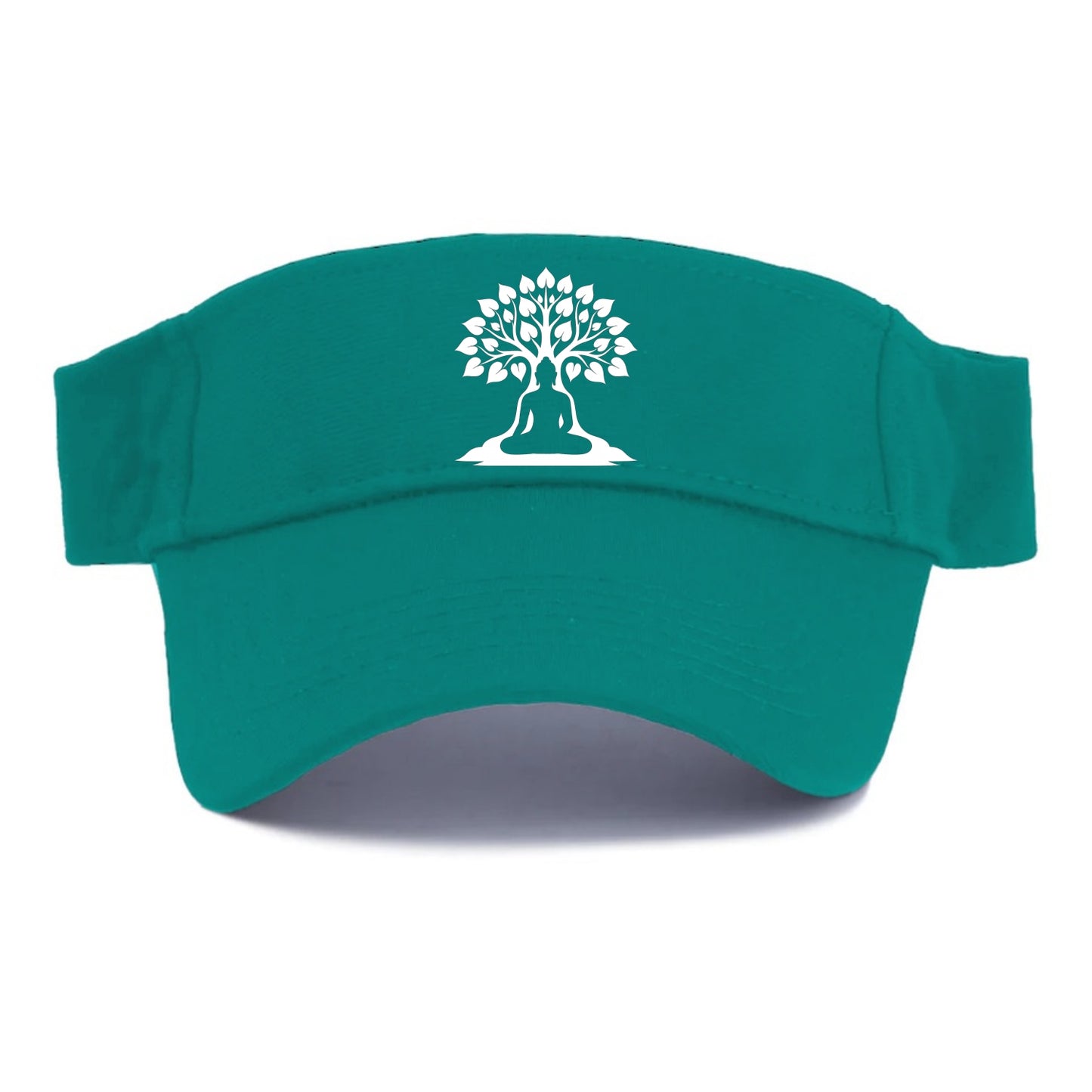Buddha silhouette meditating - negative space forms bodhi tree - Visor - Forest Mist(Green)
