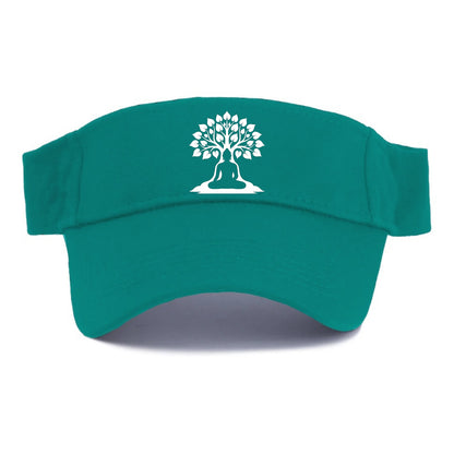 Buddha silhouette meditating - negative space forms bodhi tree - Visor - Forest Mist(Green)