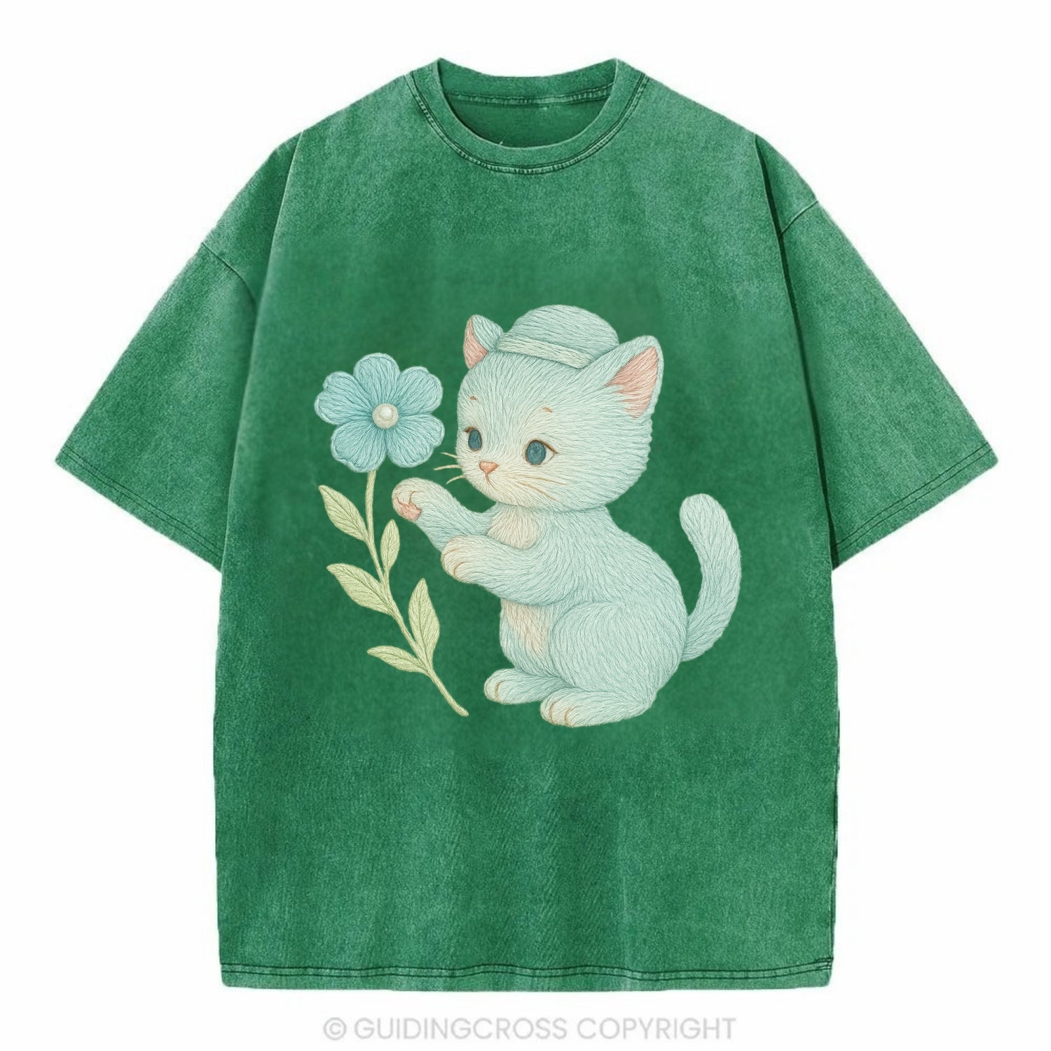 Aqua Kitten - Vintage T-shirt - Forest Mist(Green)
