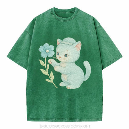 Aqua Kitten - Vintage T-shirt - Forest Mist(Green)