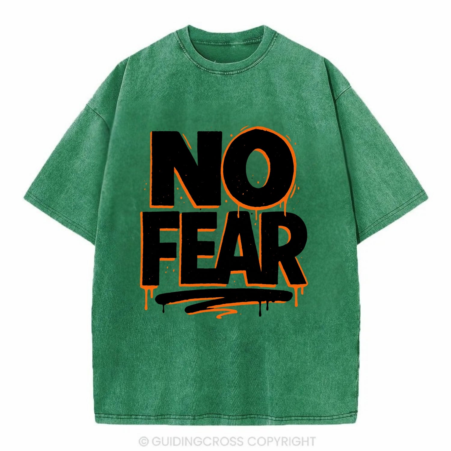 Bold typography design - "NO FEAR" - courage, bravery - Vintage T-shirt - Forest Mist(Green)