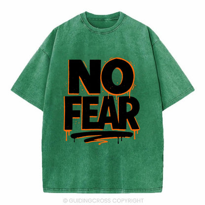 Bold typography design - "NO FEAR" - courage, bravery - Vintage T-shirt - Forest Mist(Green)