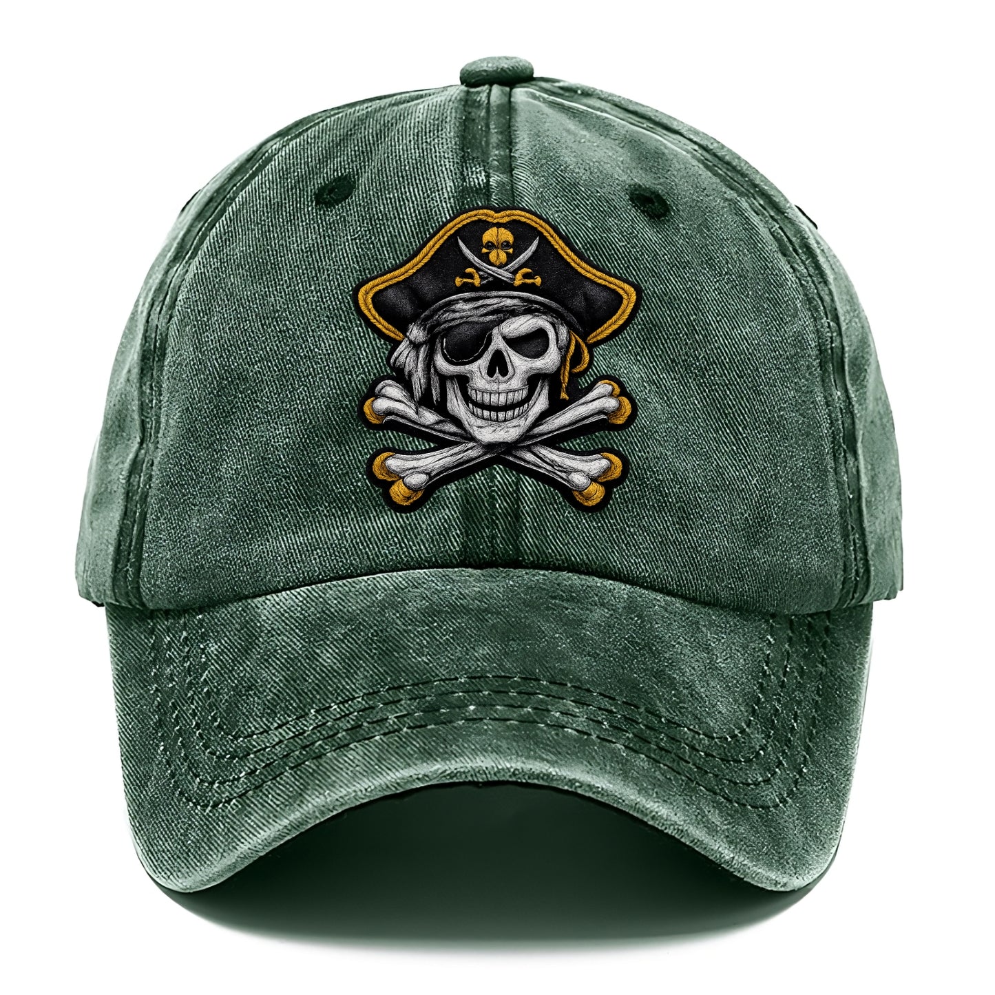 PIRATE SKULL - Jolly Roger skull in black and white , pirate - Classic Cap - Forest Mist(Green)