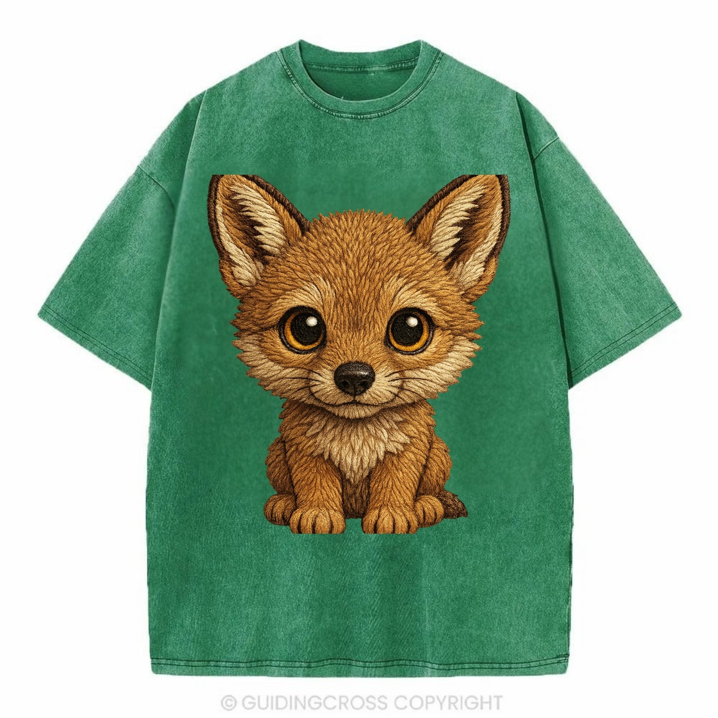 Baby Coyote Pup - tan fur, large ears, golden eyes, front-facing, clever baby - Vintage T-shirt - Forest Mist(Green)