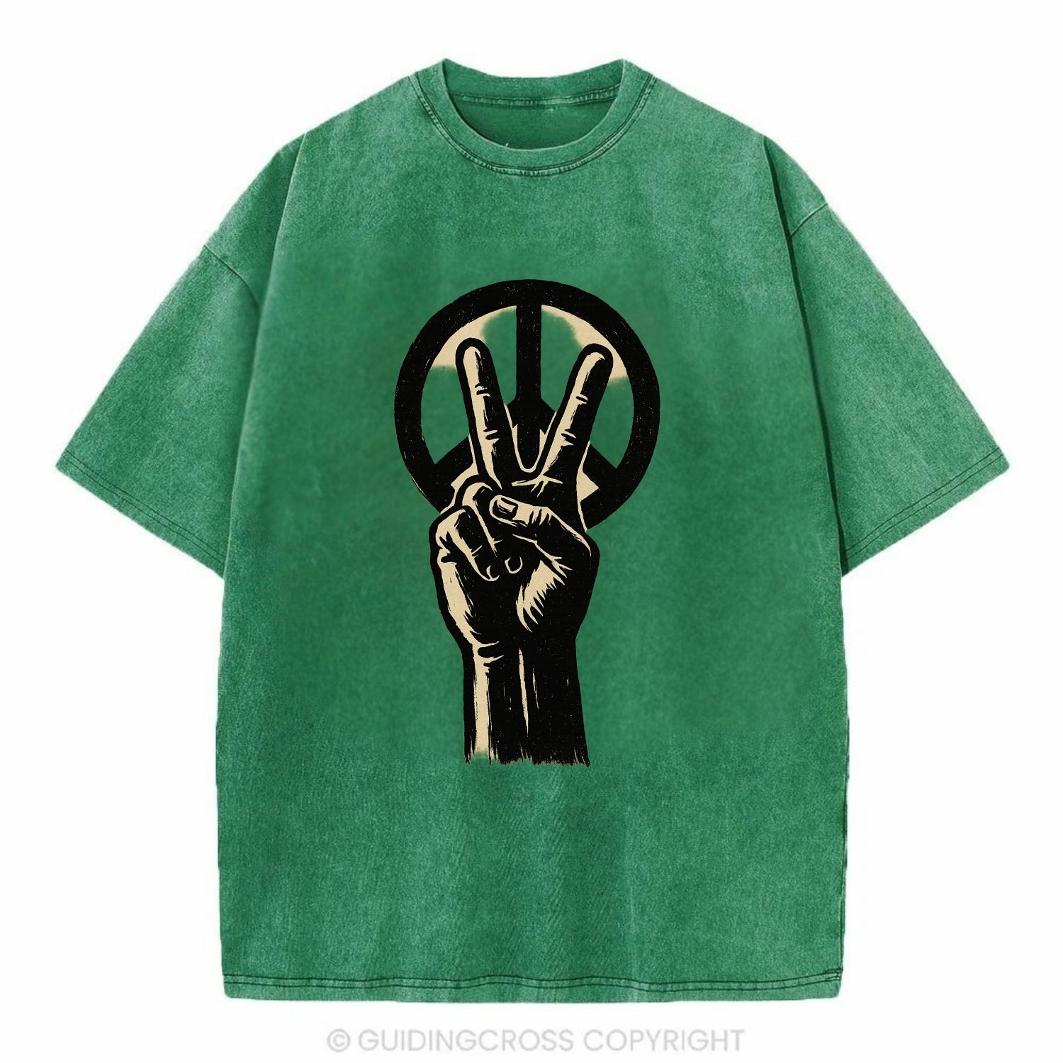 Peace sign hand gesture - anti-war movement ink brushstrokes - Vintage T-shirt - Forest Mist(Green)