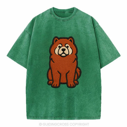 Chow Chow - Red fluffy sitting pose - Vi Vintage T-shirt - Forest Mist(Green)