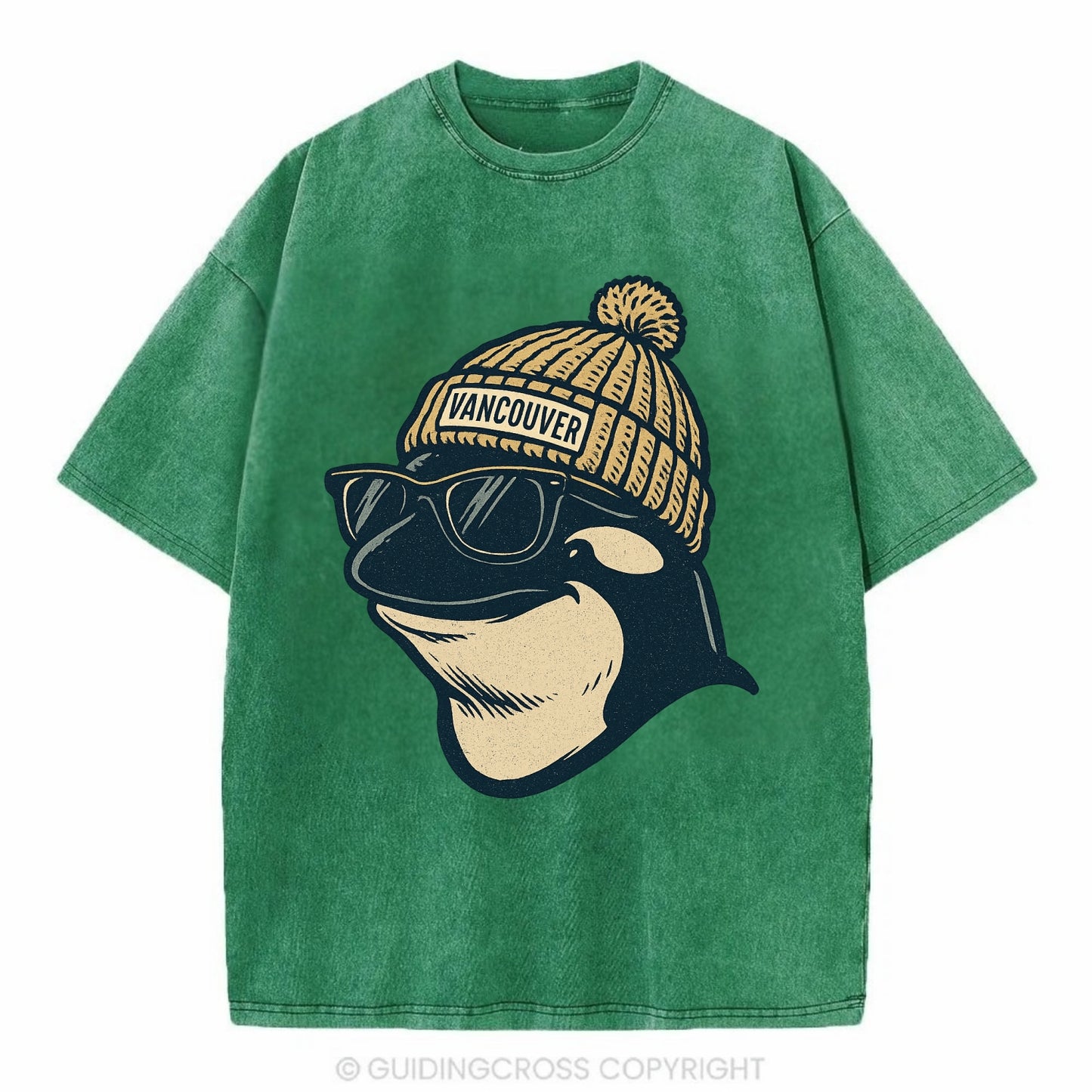 Vancouver Orca wearing Vancouver beanie - Vintage T-shirt - Forest Mist(Green)
