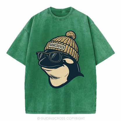Vancouver Orca wearing Vancouver beanie - Vintage T-shirt - Forest Mist(Green)