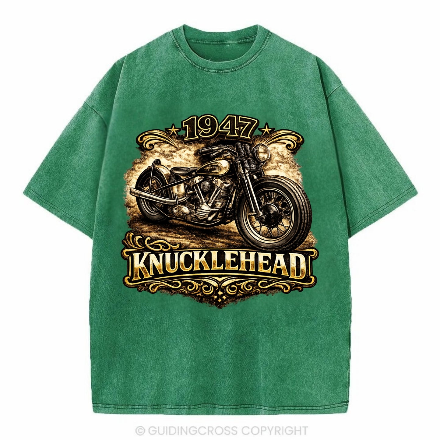 1947 Knucklehead Bobber - Vintage T-shirt - Forest Mist(Green)