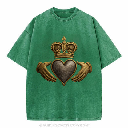 Claddagh Symbol  - Vintage T-shirt - Forest Mist(Green)