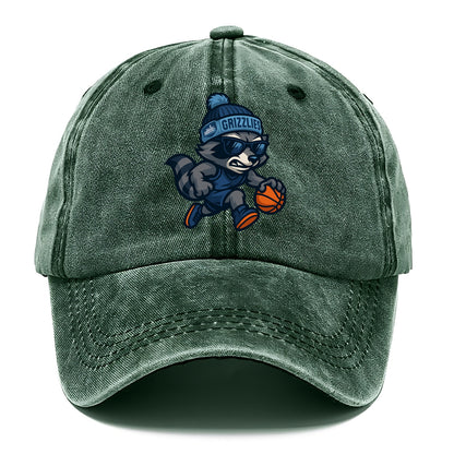 Memphis Raccoon wearing Grizzlies beanie with riverboat patch and wayfarer sunglasses - Classic Cap - Forest Mist(Green)