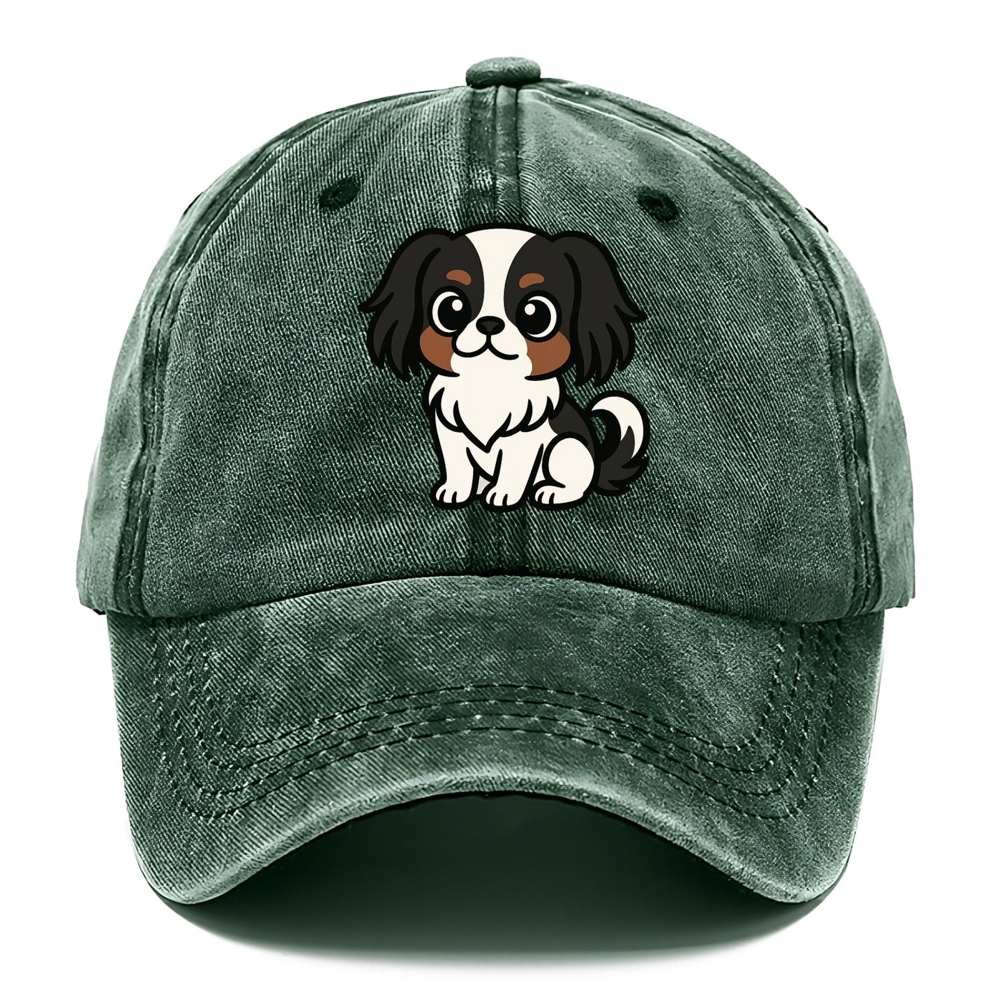 Japanese Chin - Black and white sitting pose - Classic Cap - Forest Mist(Green)