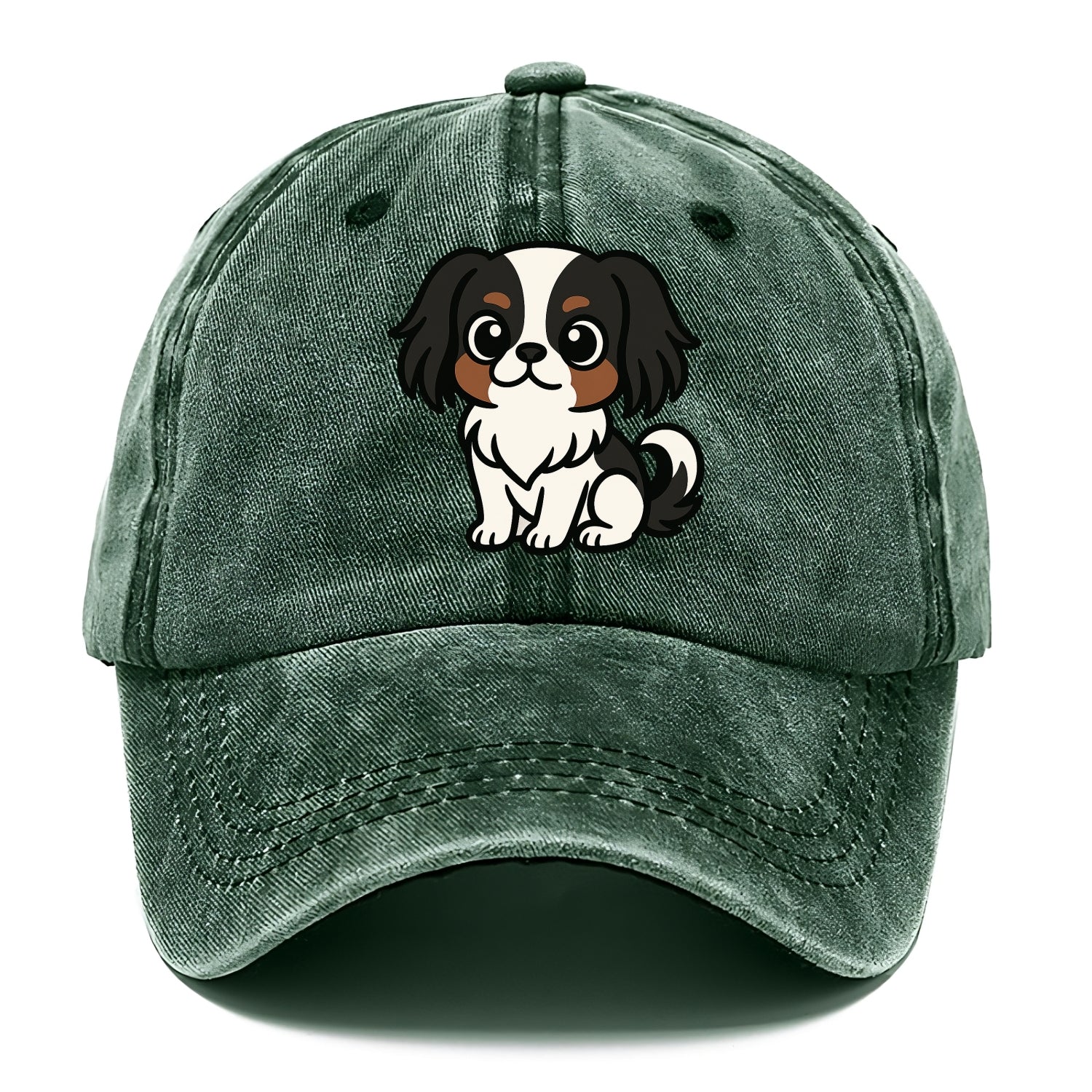 Japanese Chin - Black and white sitting pose - Classic Cap - Forest Mist(Green)