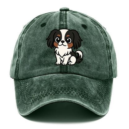 Japanese Chin - Black and white sitting pose - Classic Cap - Forest Mist(Green)