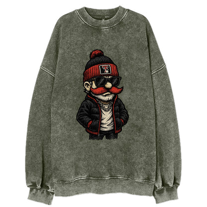 Lubbock Raider wearing Texas Tech beanie with guns up patch - Vintage Sweatshirt - Forest Mist(Green)
