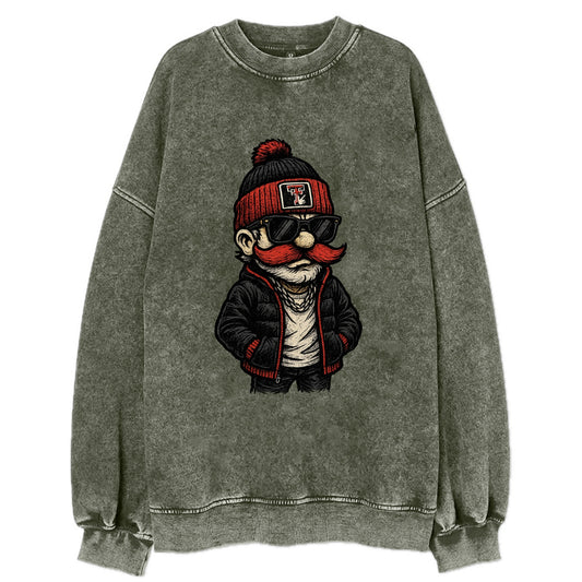 Lubbock Raider wearing Texas Tech beanie with guns up patch - Vintage Sweatshirt - Forest Mist(Green)