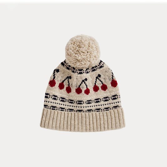 Girls' Cherry Wool Knit Hat - French Style