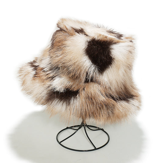 Gradient Faux Fox Fur Bucket Hat - Cozy Winter Warmth
