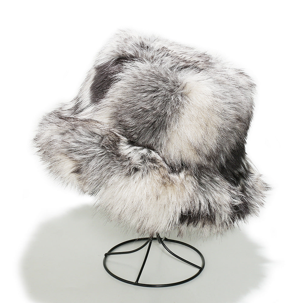 Gradient Faux Fox Fur Bucket Hat - Cozy Winter Warmth