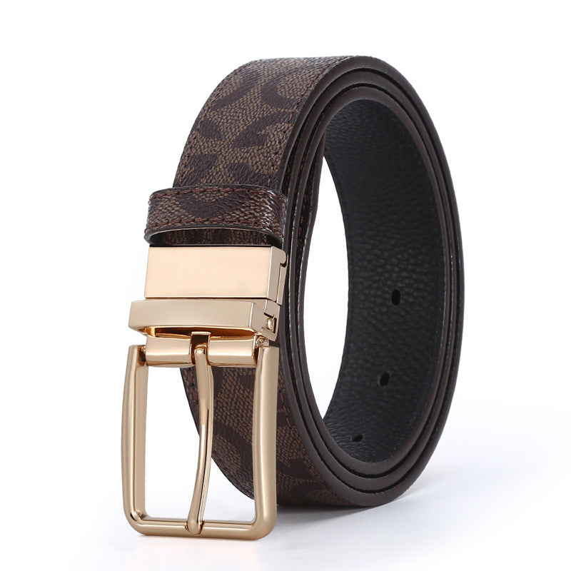 Genuine Leather Rotating Buckle Belt - Business Casual