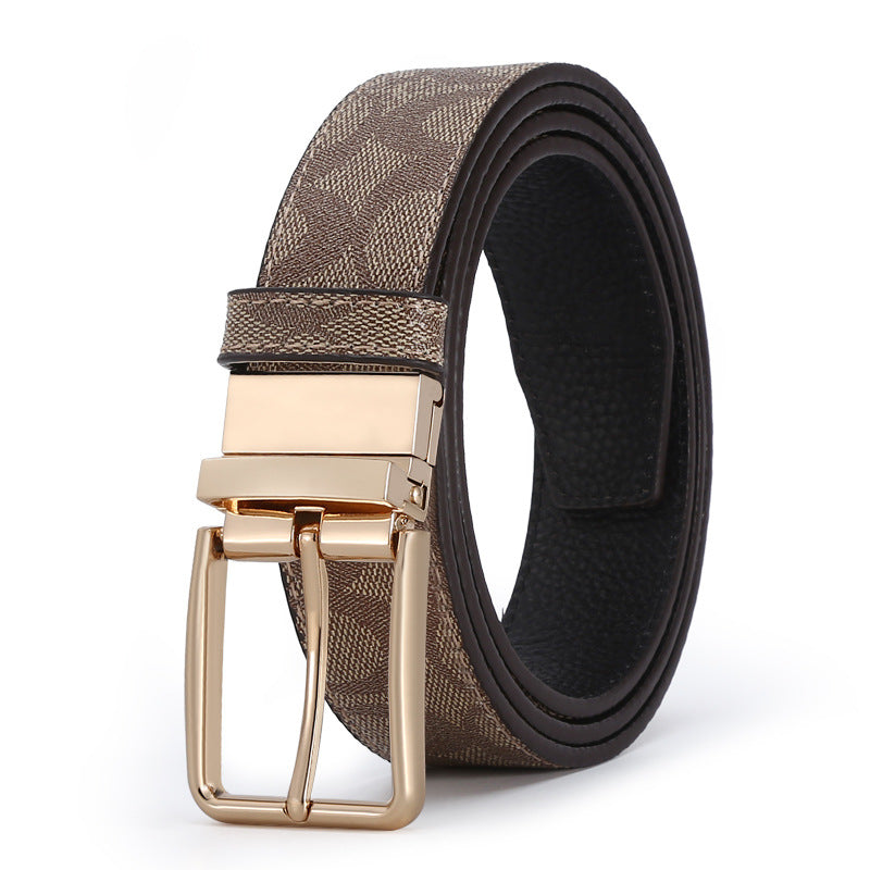 Genuine Leather Rotating Buckle Belt - Business Casual
