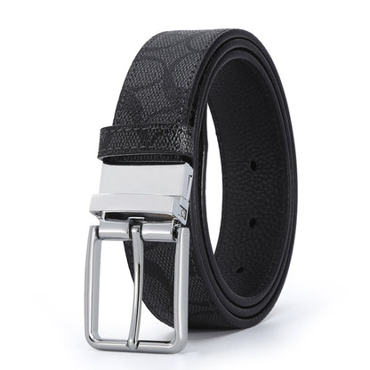 Genuine Leather Rotating Buckle Belt - Business Casual