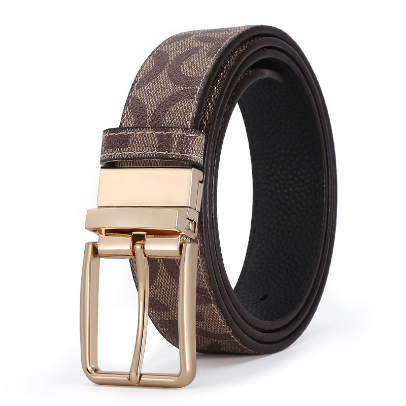 Genuine Leather Rotating Buckle Belt - Business Casual