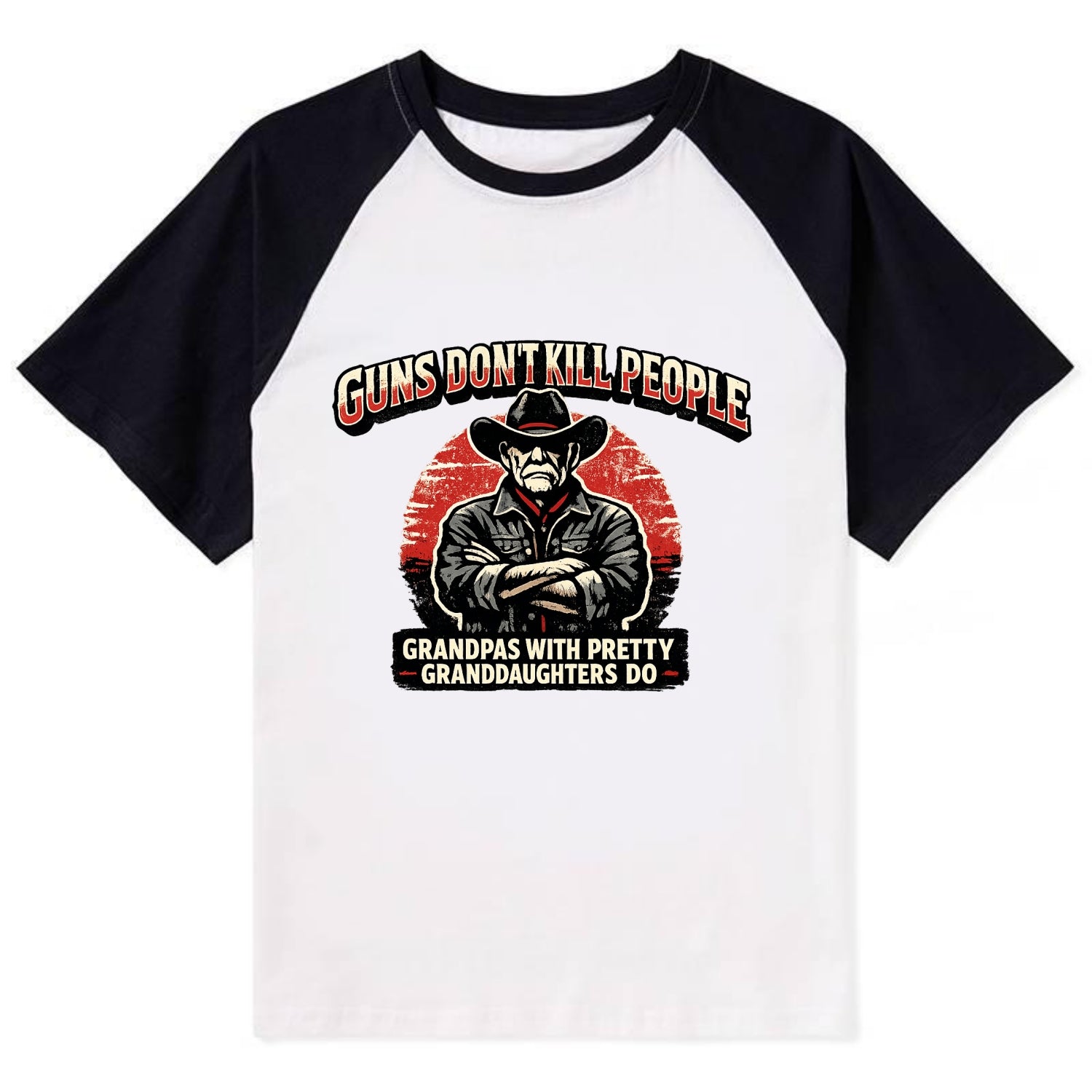 Grandpas Pretty Granddaughters - Cowboy - Contrast Raglan T-shirt