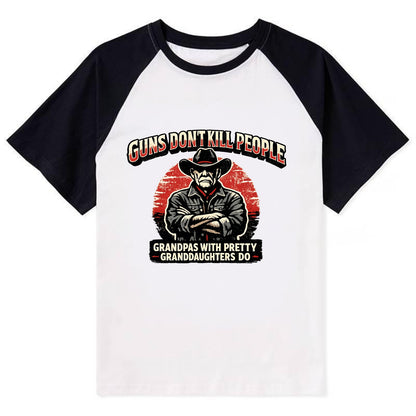 Grandpas Pretty Granddaughters - Cowboy - Contrast Raglan T-shirt
