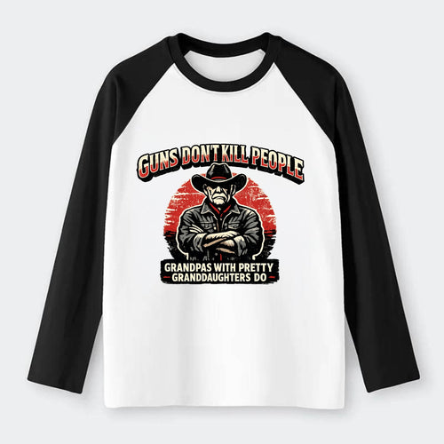 Grandpas Pretty Granddaughters - Cowboy - Raglan Long Sleeve T-Shirt