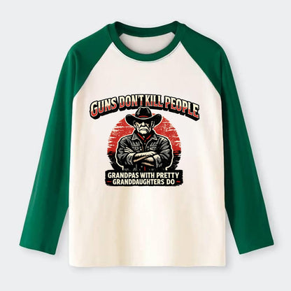 Grandpas Pretty Granddaughters - Cowboy - Raglan Long Sleeve T-Shirt