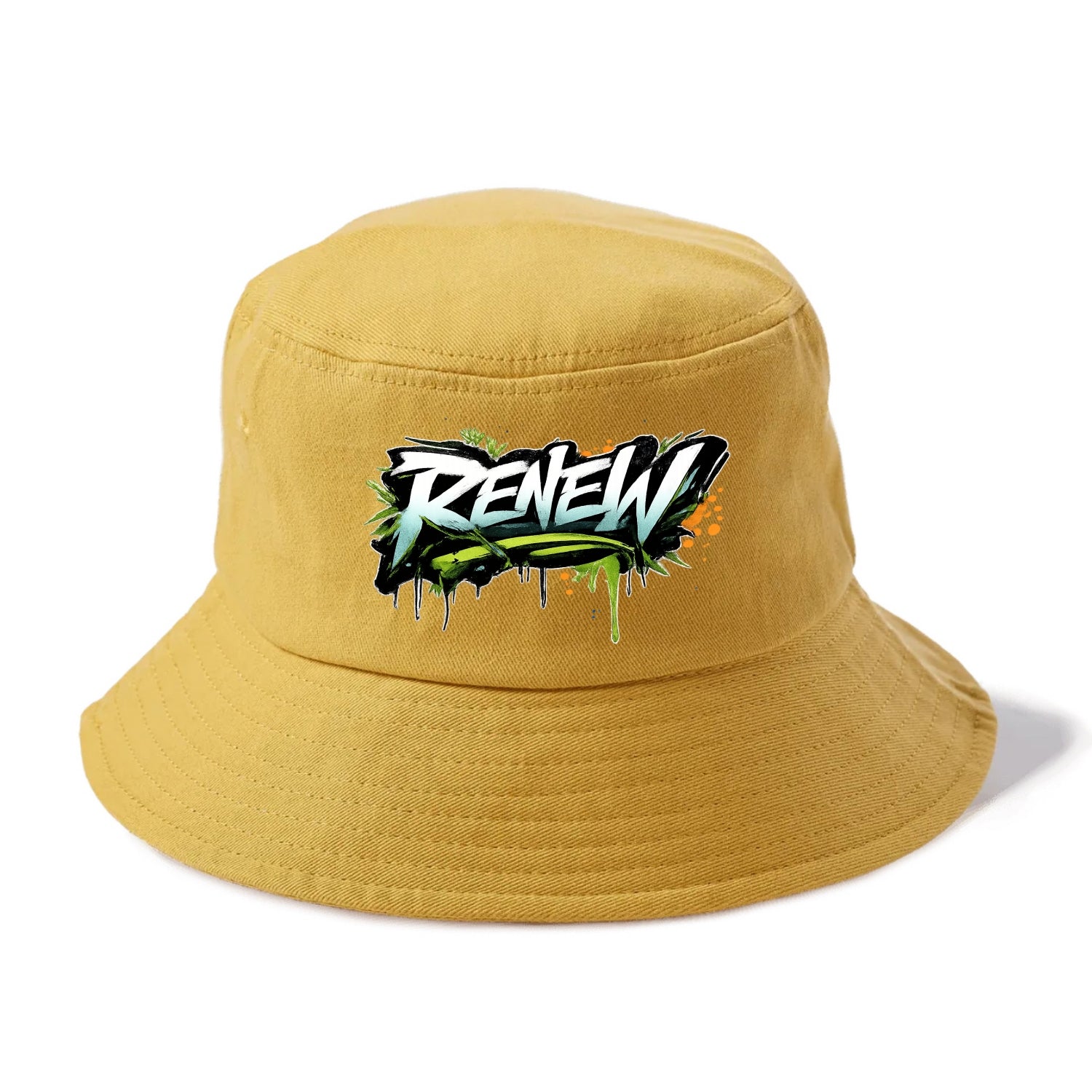Bold typography design - "RENEW" - starting fresh, regenerating - Bucket Hat - Golden Harvest(Yellow)