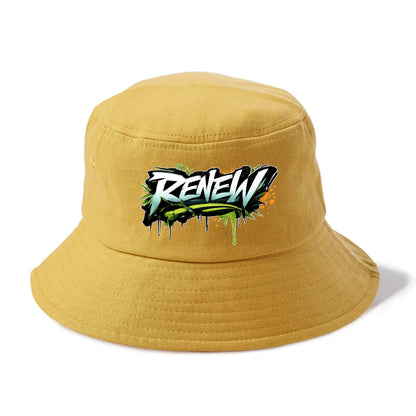 Bold typography design - "RENEW" - starting fresh, regenerating - Bucket Hat - Golden Harvest(Yellow)