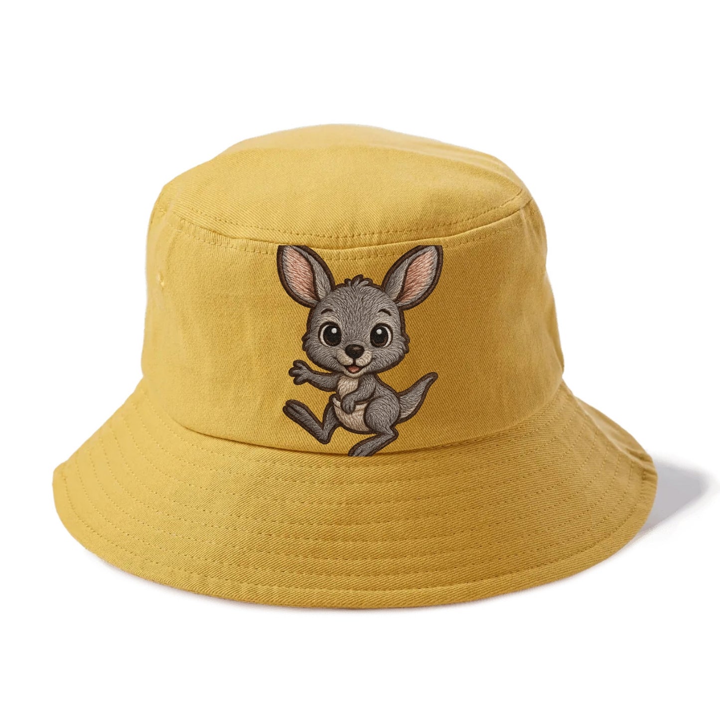 Baby Kangaroo Joey - gray fur, large ears, in pouch peek, bright eyes, front-facing, - Bucket Hat - Golden Harvest(Yellow)
