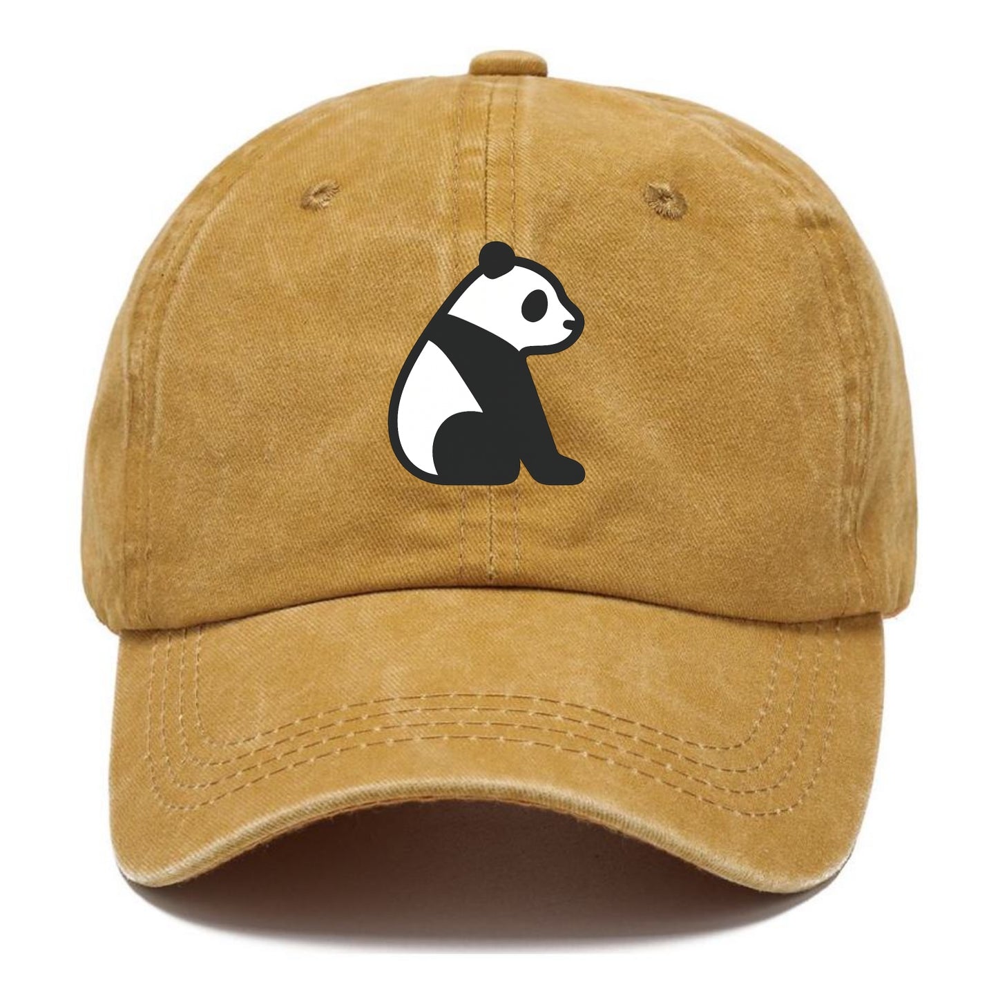 Panda - Black and white sitting pose flat side profile - Classic Cap - Golden Harvest(Yellow)