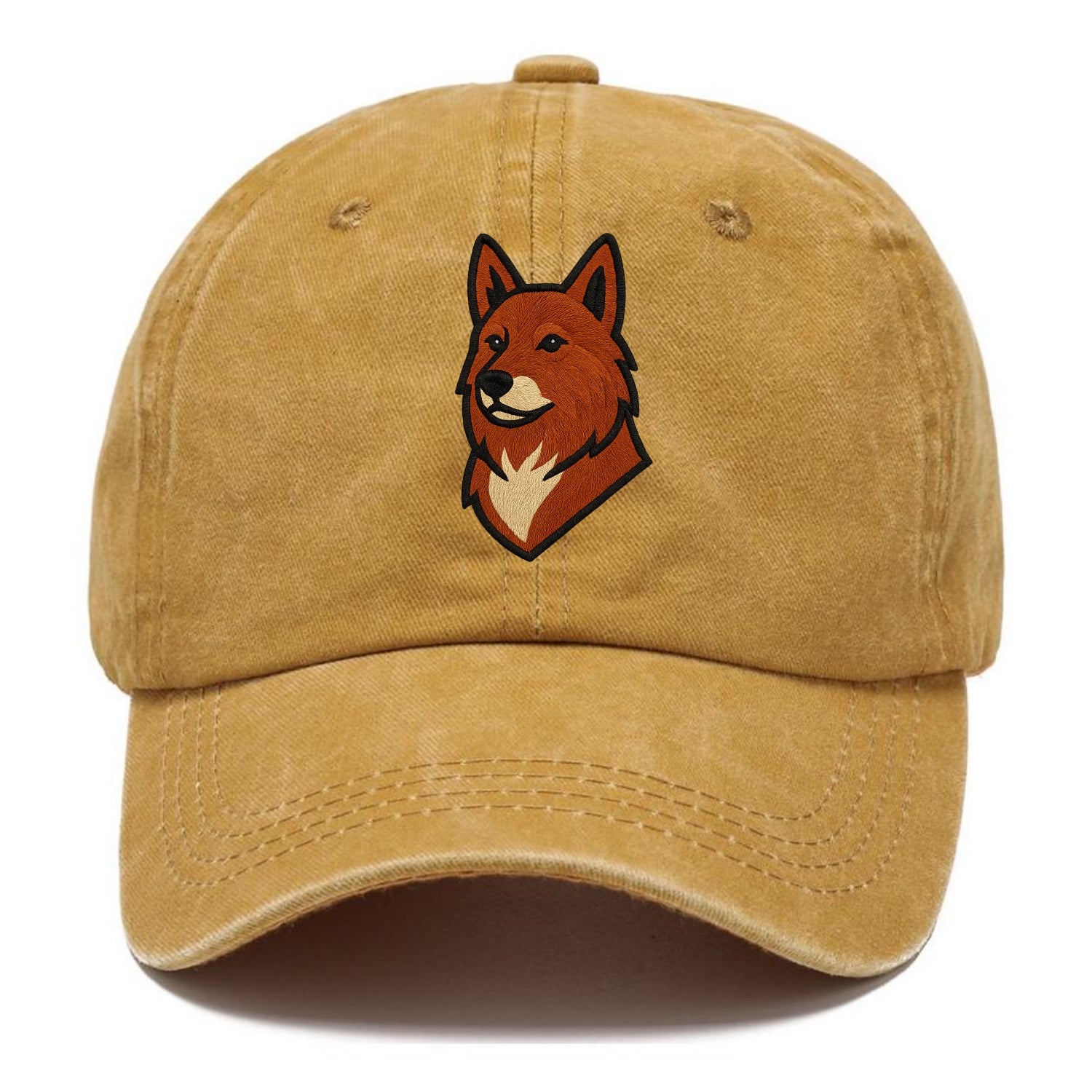 Finnish Spitz - Fox-red pointed ears embroidered pose - Classic Cap - Golden Harvest(Yellow)