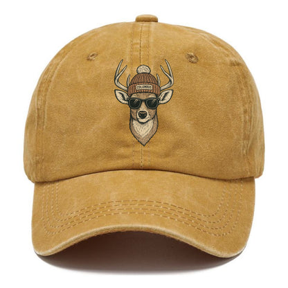 Ohio White-tailed Deer wearing Columbus beanie with pom pom and wayfarer sunglasses - Classic Cap - Golden Harvest(Yellow)