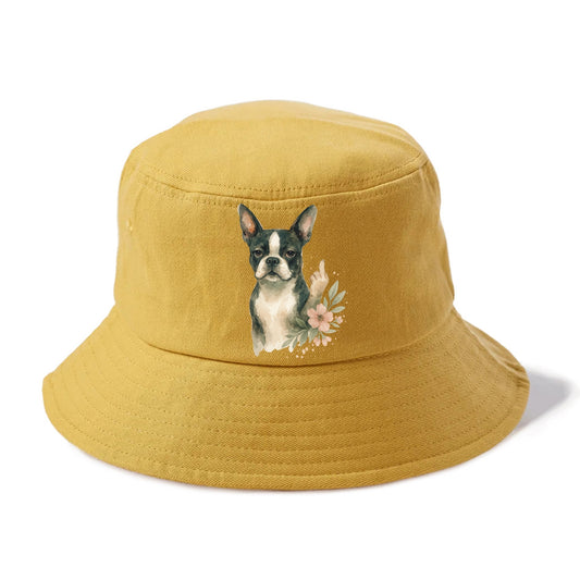 Boston Terrier with tuxedo markings, perky ears, paw up giving sass - Bucket Hat - Golden Harvest(Yellow)