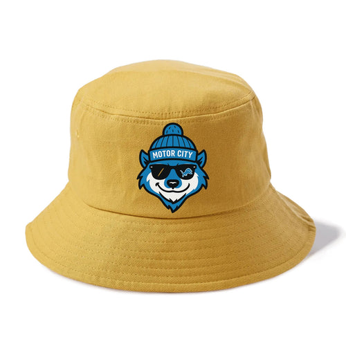Motor City Wolverine wearing Lions beanie with gear patch and wayfarer sunglasses - Bucket Hat