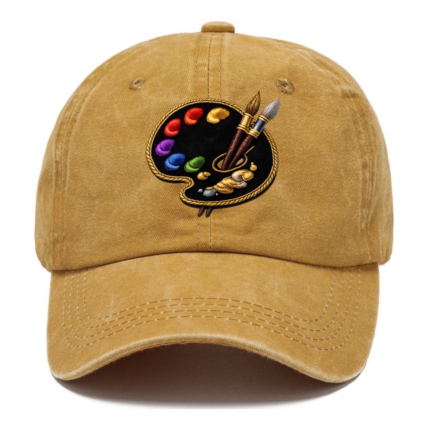 Embroidered patch design - PAINT PALETTE - artist palette with brushes in rainbow and - Classic Cap - Golden Harvest(Yellow)