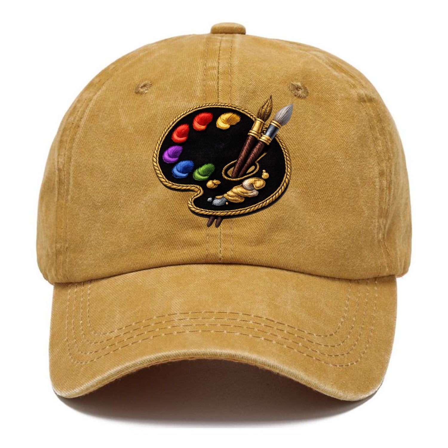Embroidered patch design - PAINT PALETTE - artist palette with brushes in rainbow and - Classic Cap - Golden Harvest(Yellow)
