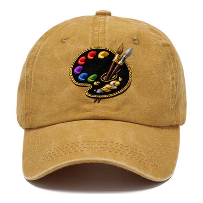 Embroidered patch design - PAINT PALETTE - artist palette with brushes in rainbow and - Classic Cap - Golden Harvest(Yellow)