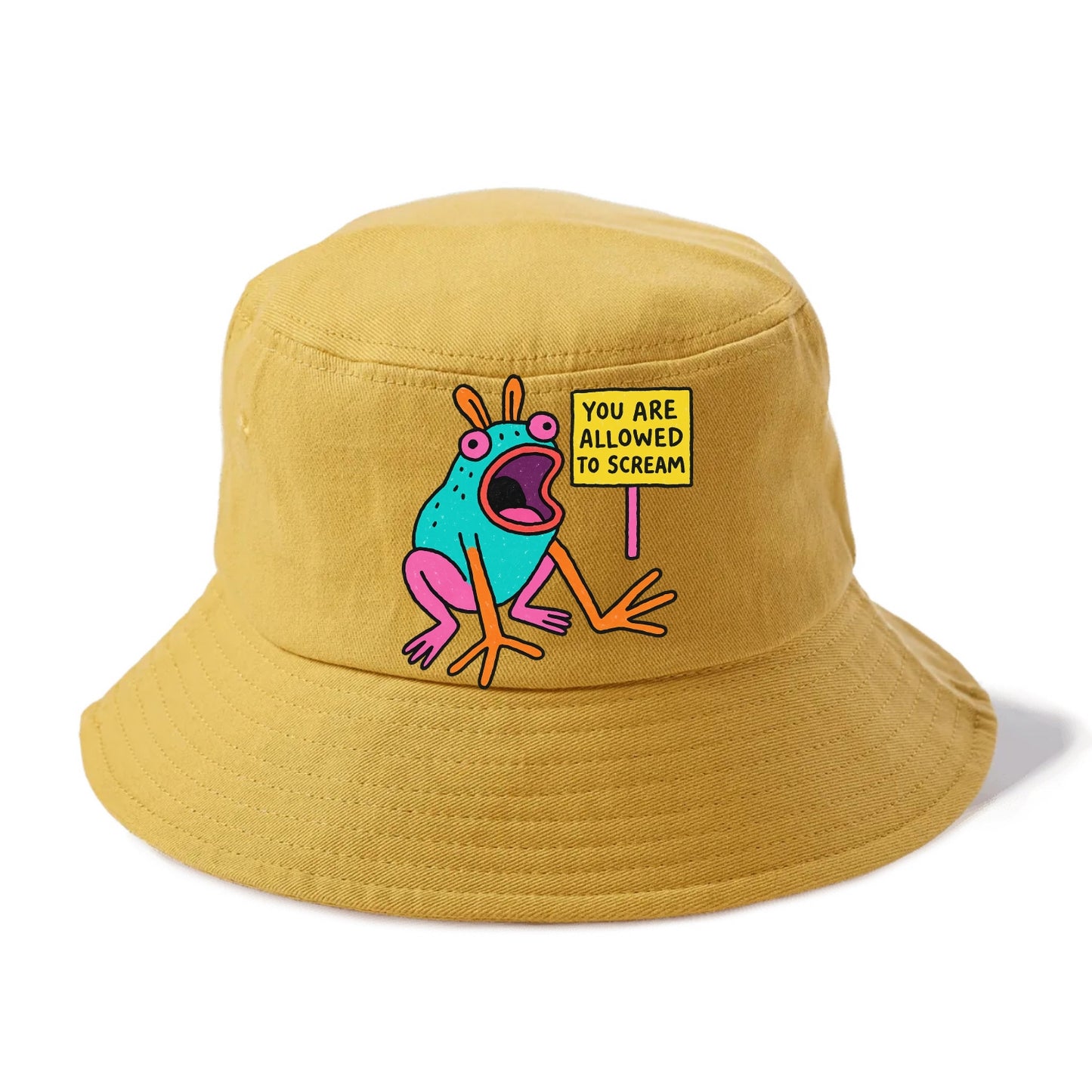 YOU ARE ALLOWED TO SCREAM | Open-mouthed frog mid-scream - Bucket Hat - Golden Harvest(Yellow)