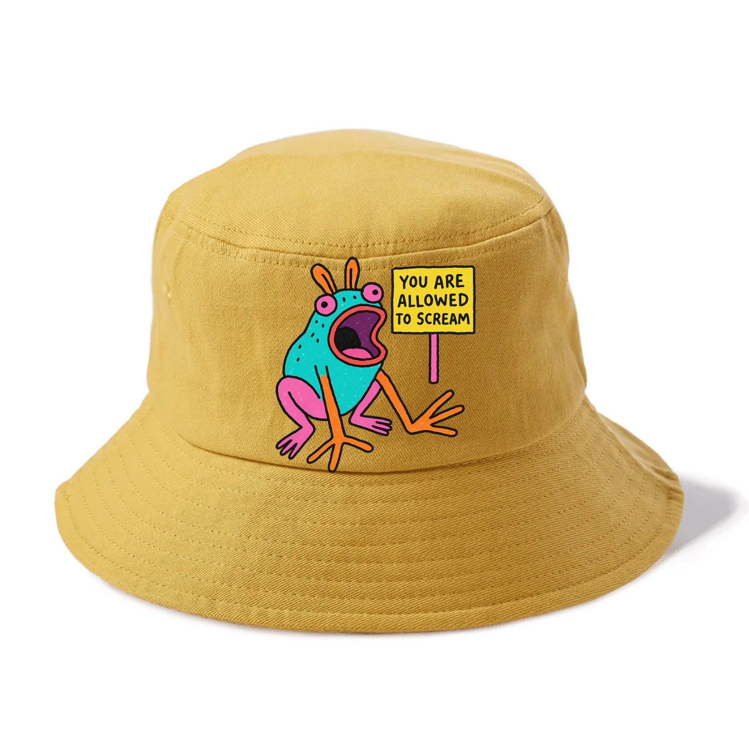 YOU ARE ALLOWED TO SCREAM | Open-mouthed frog mid-scream - Bucket Hat - Golden Harvest(Yellow)
