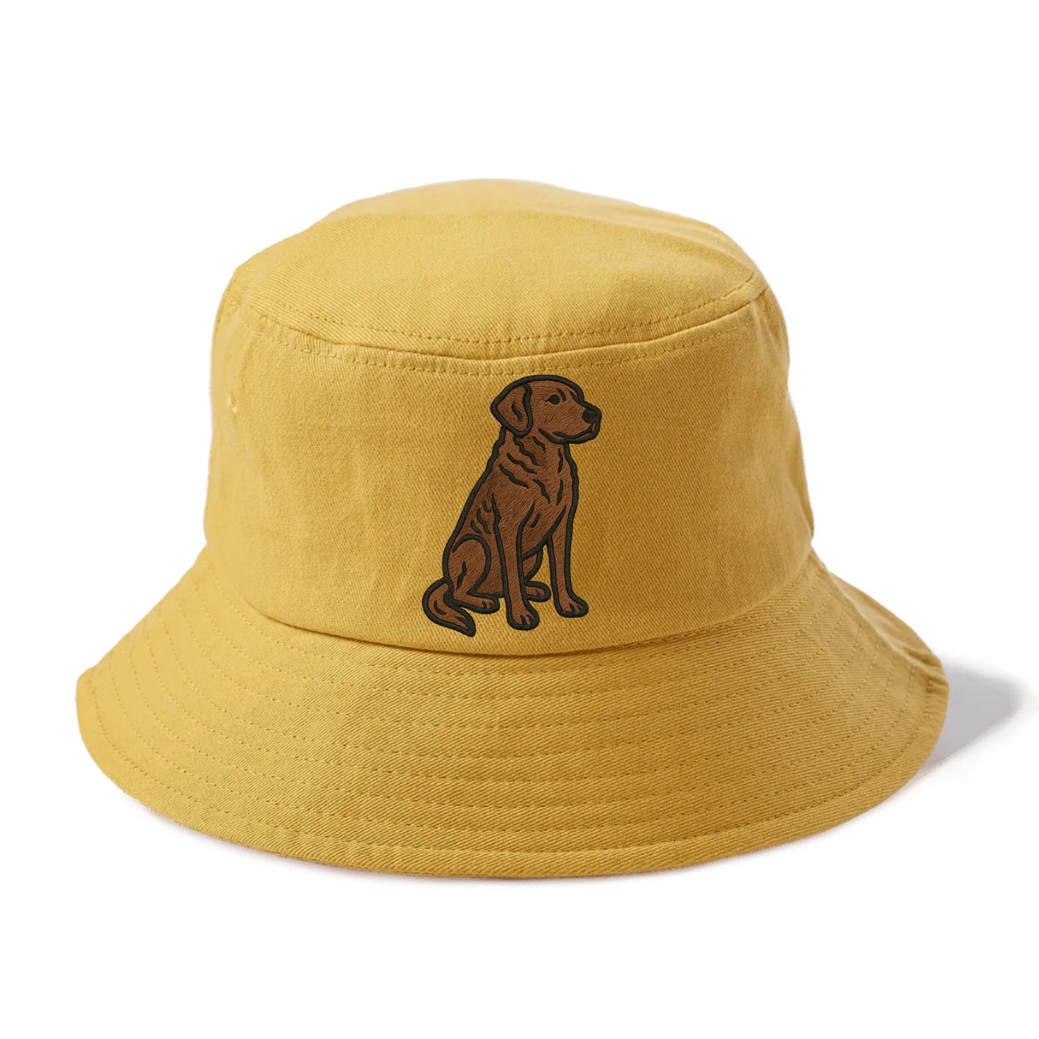 Chesapeake Bay Retriever - Brown wavy coat embroidered sitting pose - Bucket Hat - Golden Harvest(Yellow)