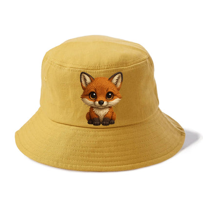 Baby Red Fox - russet fur, white chest, big amber eyes, perky ears, front-facing, - Bucket Hat - Golden Harvest(Yellow)