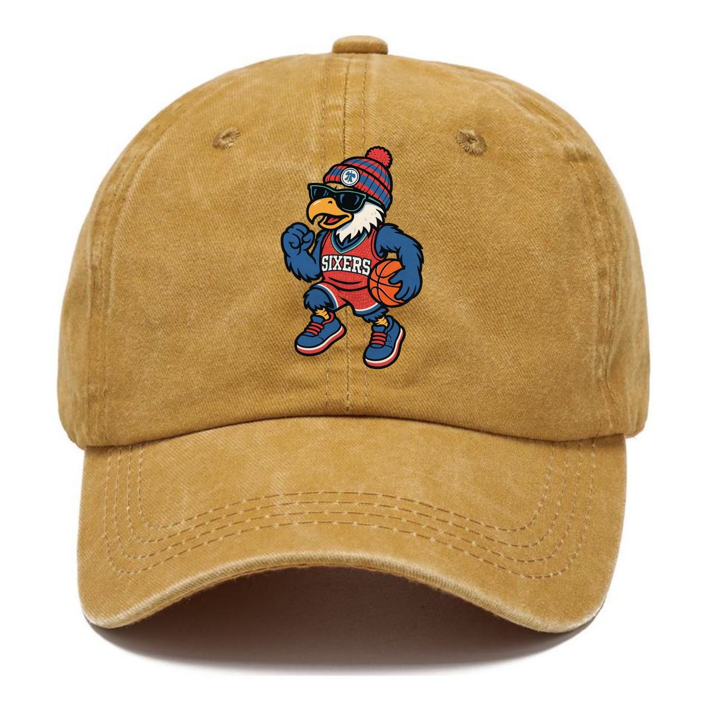 Philadelphia Eagle wearing 76ers red white and blue beanie with bell patch and - Classic Cap - Golden Harvest(Yellow)